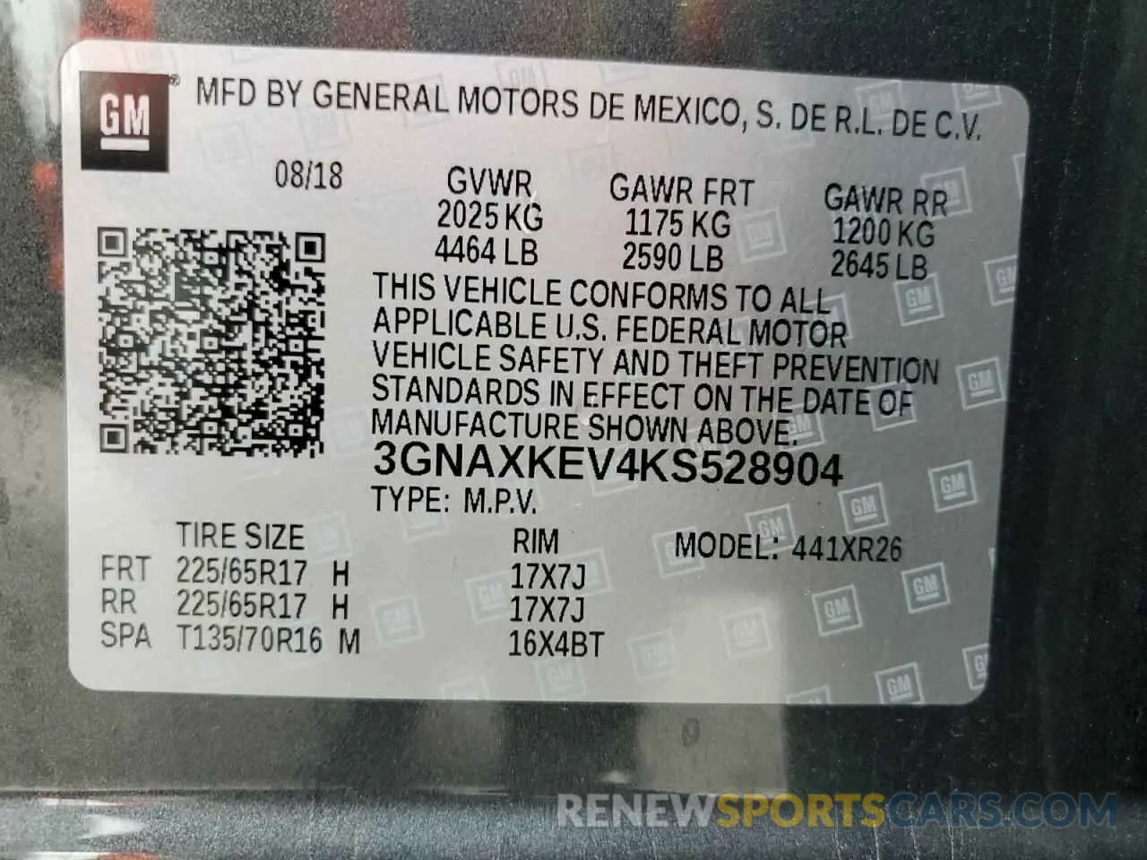 14 Photograph of a damaged car 3GNAXKEV4KS528904 CHEVROLET EQUINOX 2019