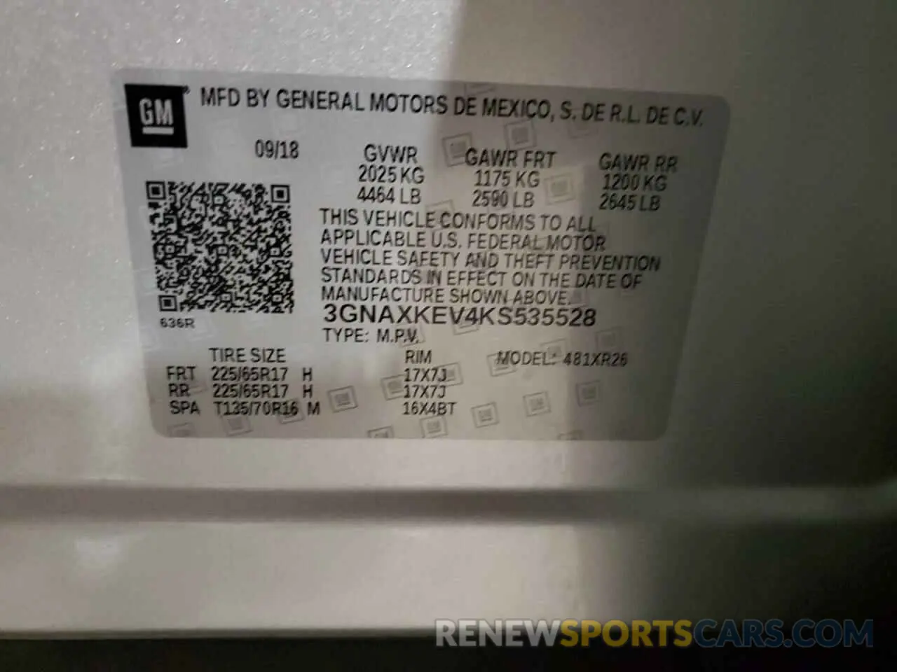15 Photograph of a damaged car 3GNAXKEV4KS535528 CHEVROLET EQUINOX 2019