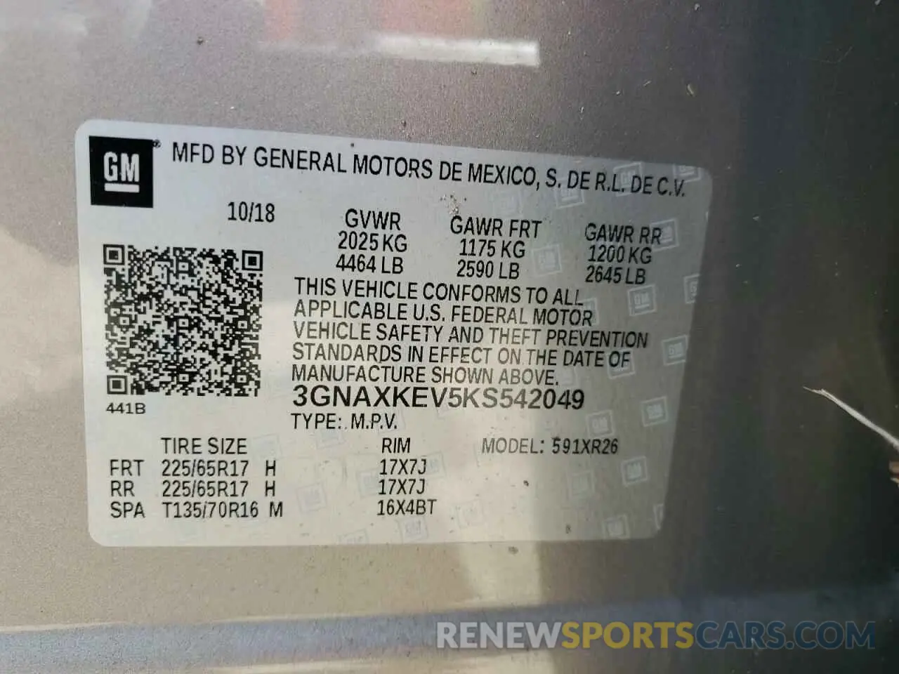 14 Photograph of a damaged car 3GNAXKEV5KS542049 CHEVROLET EQUINOX 2019