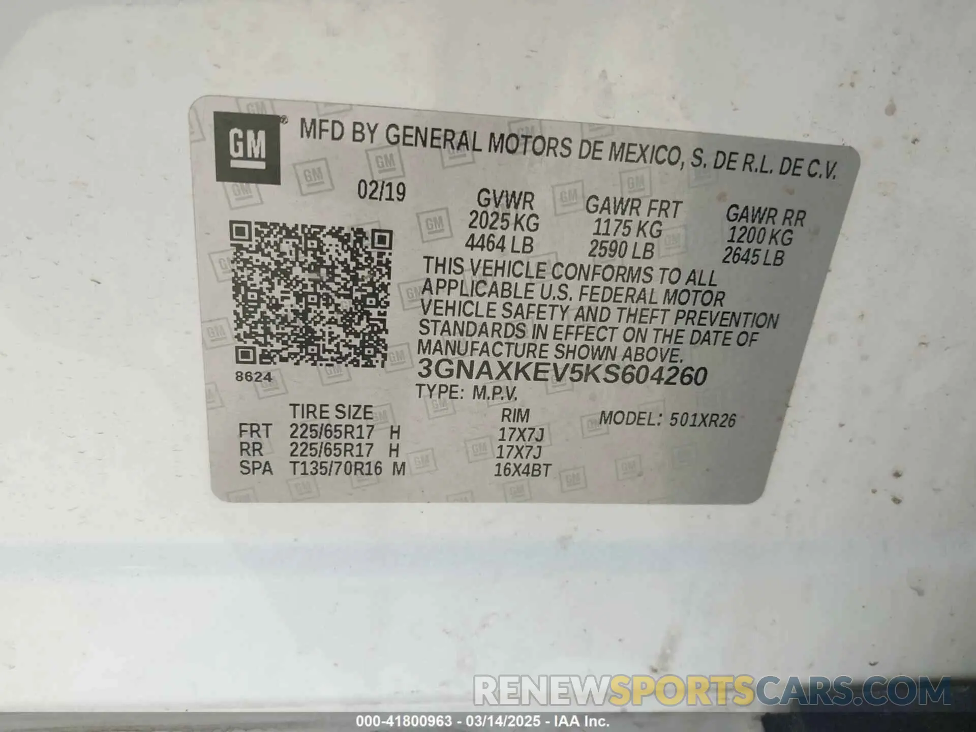 9 Photograph of a damaged car 3GNAXKEV5KS604260 CHEVROLET EQUINOX 2019