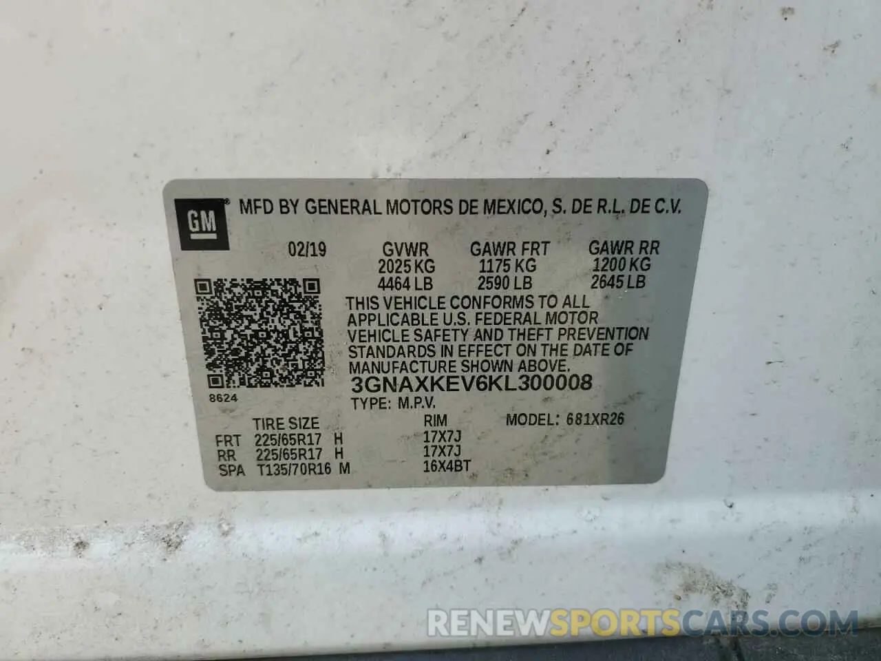 14 Photograph of a damaged car 3GNAXKEV6KL300008 CHEVROLET EQUINOX 2019