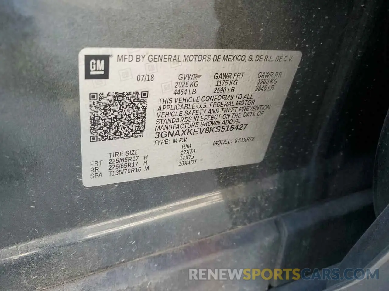 13 Photograph of a damaged car 3GNAXKEV8KS515427 CHEVROLET EQUINOX 2019