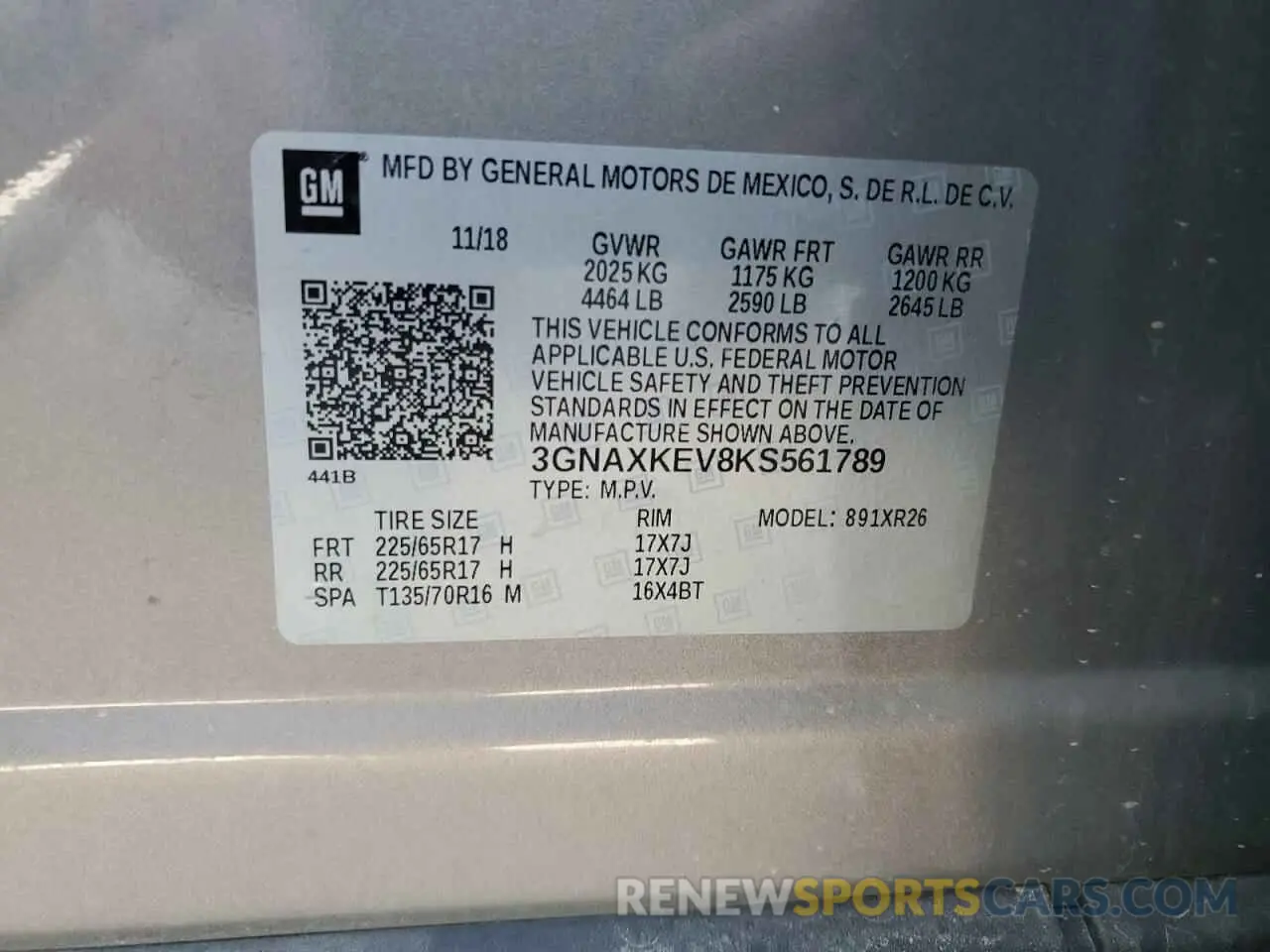 14 Photograph of a damaged car 3GNAXKEV8KS561789 CHEVROLET EQUINOX 2019