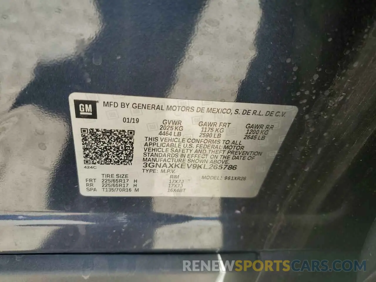 13 Photograph of a damaged car 3GNAXKEV9KL265786 CHEVROLET EQUINOX 2019