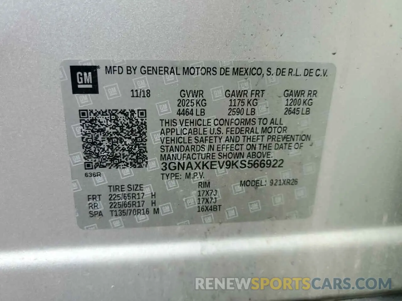 13 Фотография поврежденного автомобиля 3GNAXKEV9KS566922 CHEVROLET EQUINOX 2019