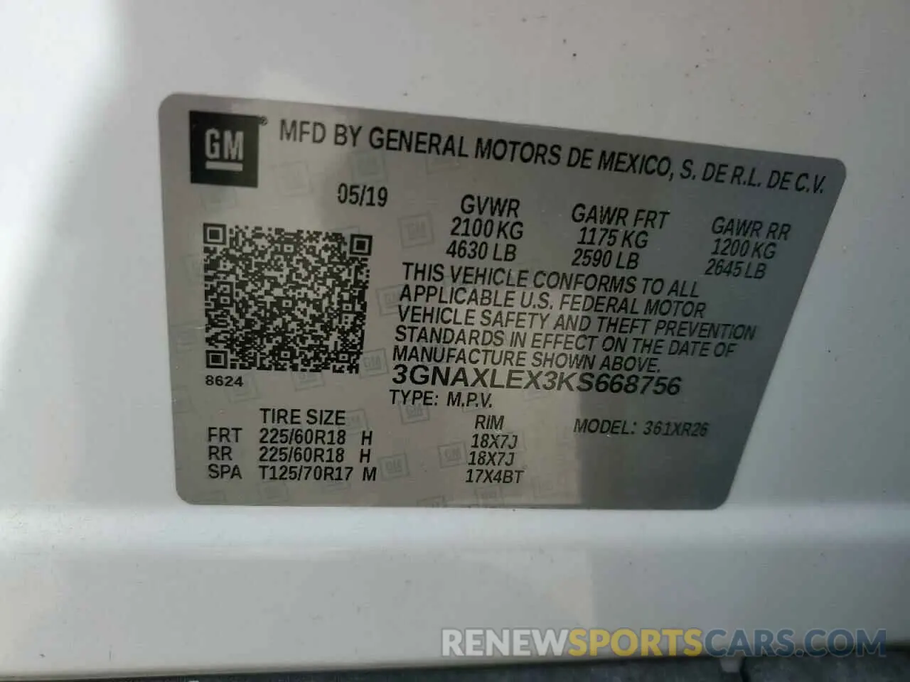 13 Photograph of a damaged car 3GNAXLEX3KS668756 CHEVROLET EQUINOX 2019