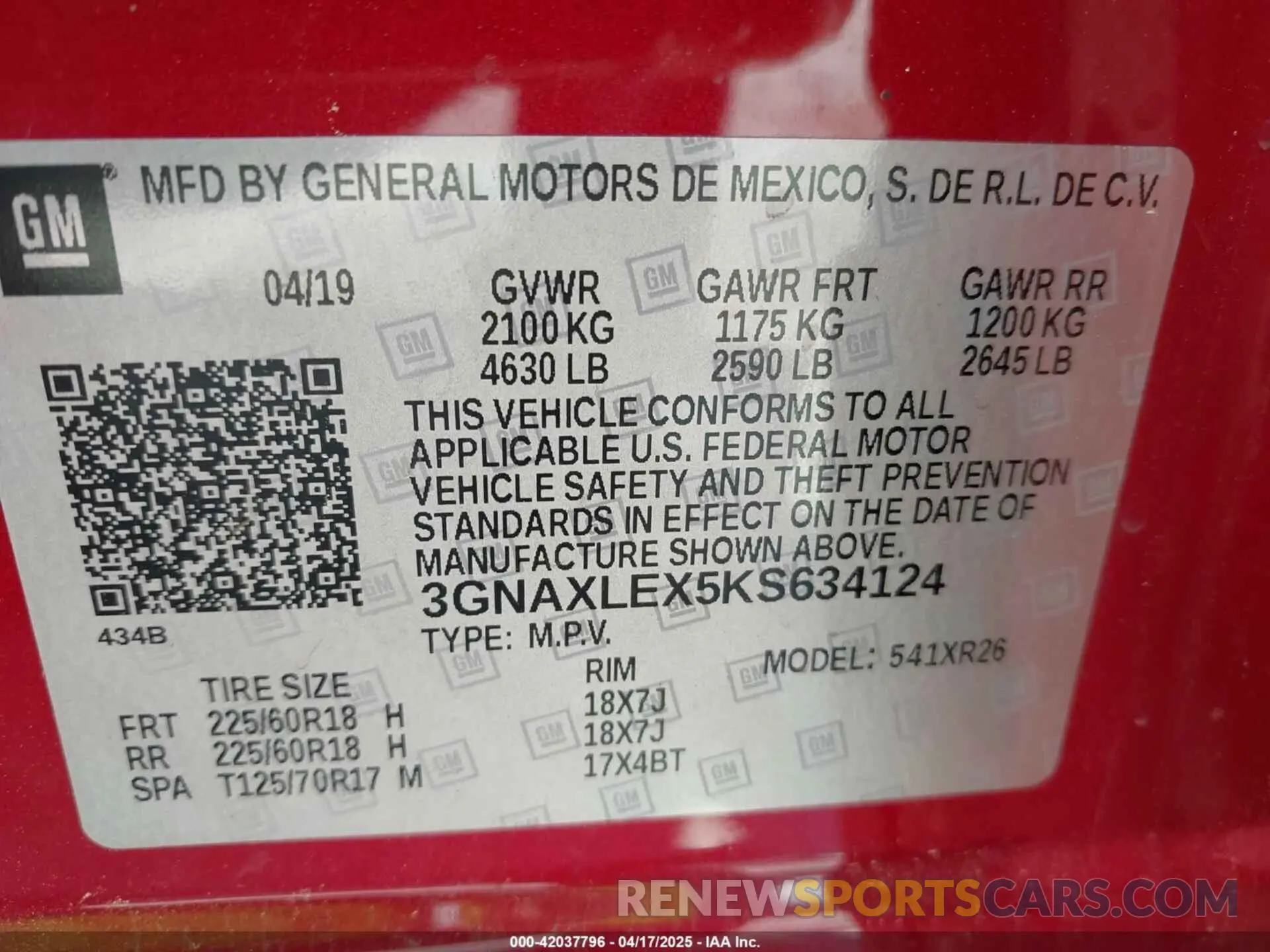 9 Photograph of a damaged car 3GNAXLEX5KS634124 CHEVROLET EQUINOX 2019