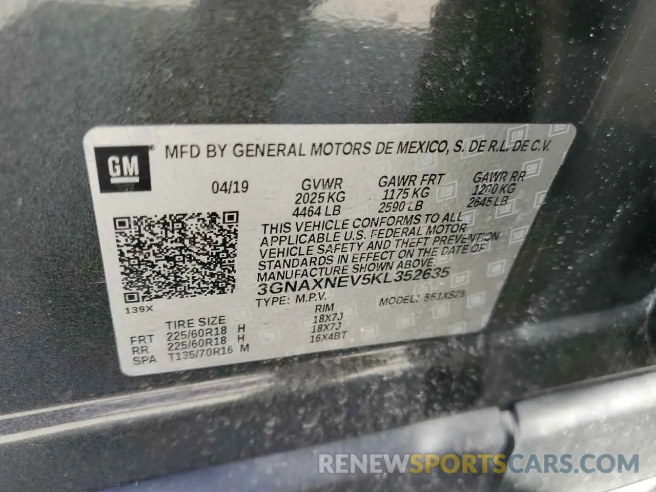 14 Photograph of a damaged car 3GNAXNEV5KL352635 CHEVROLET EQUINOX 2019