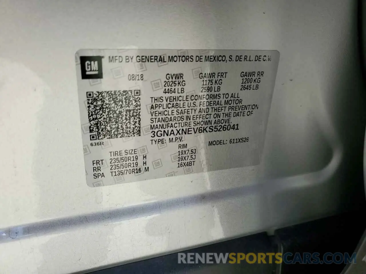 14 Photograph of a damaged car 3GNAXNEV6KS526041 CHEVROLET EQUINOX 2019