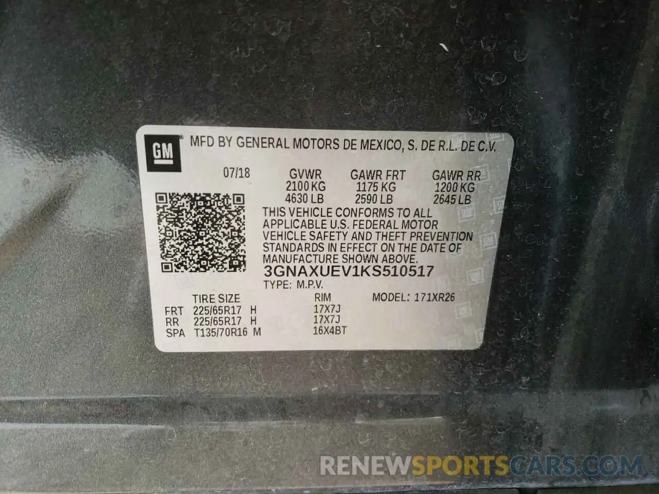 13 Photograph of a damaged car 3GNAXUEV1KS510517 CHEVROLET EQUINOX 2019