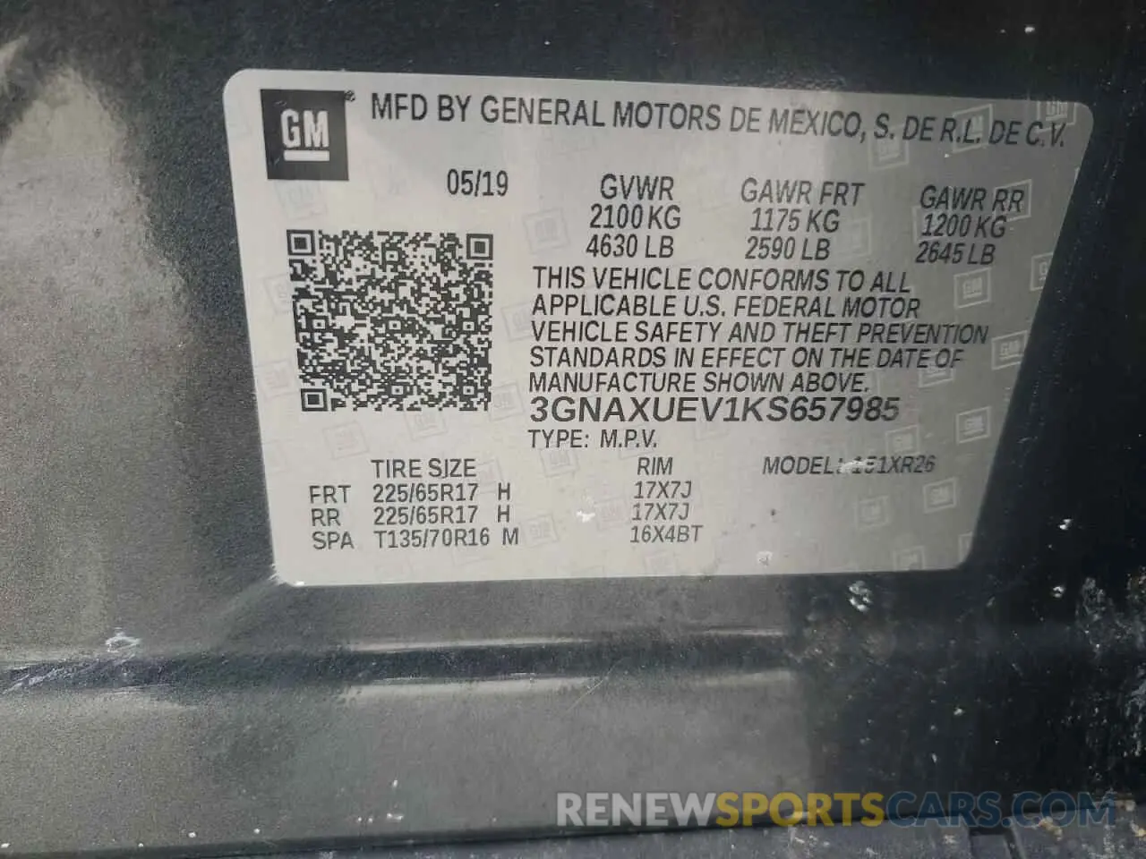 13 Photograph of a damaged car 3GNAXUEV1KS657985 CHEVROLET EQUINOX 2019