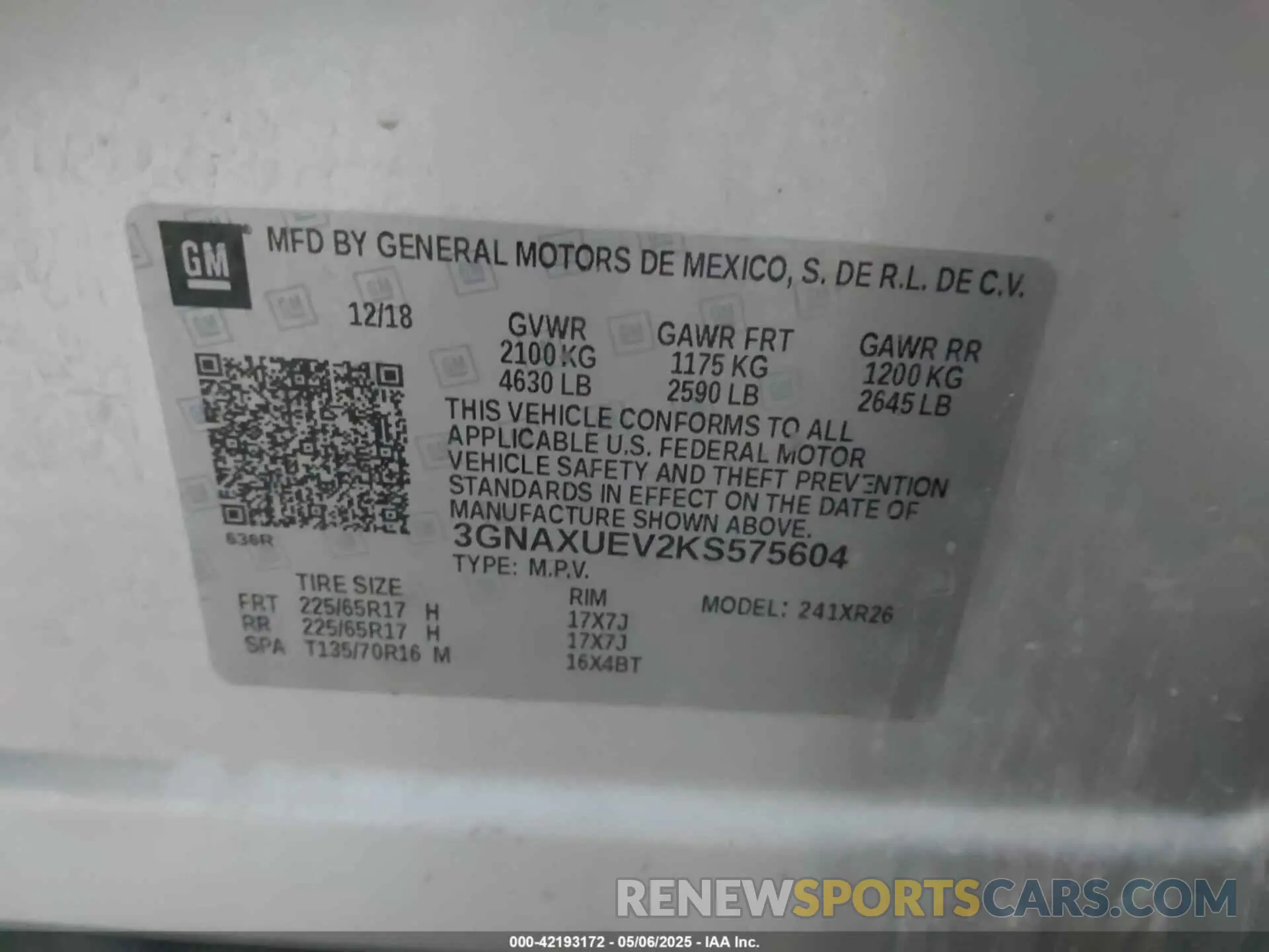 9 Photograph of a damaged car 3GNAXUEV2KS575604 CHEVROLET EQUINOX 2019