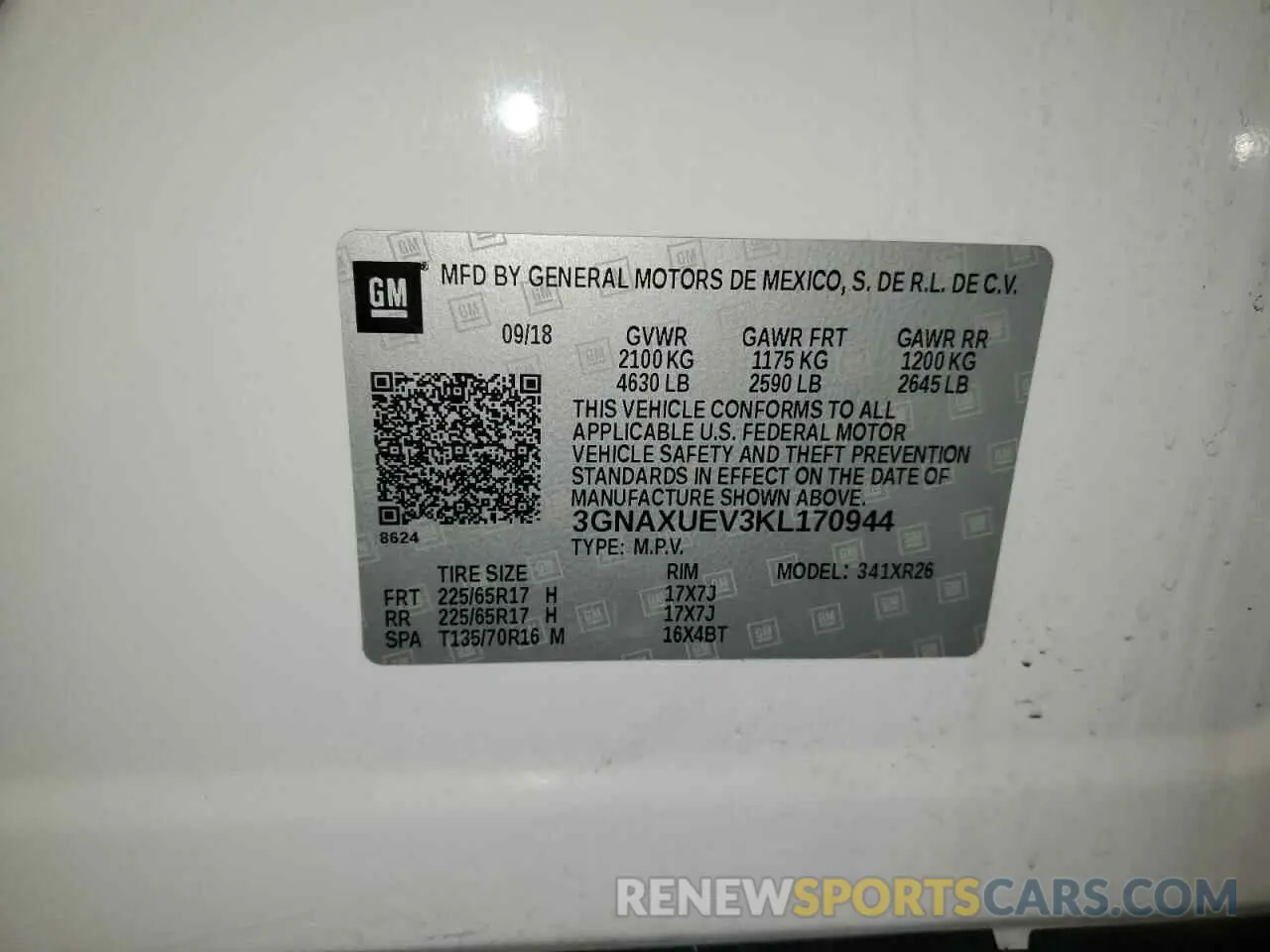 13 Photograph of a damaged car 3GNAXUEV3KL170944 CHEVROLET EQUINOX 2019