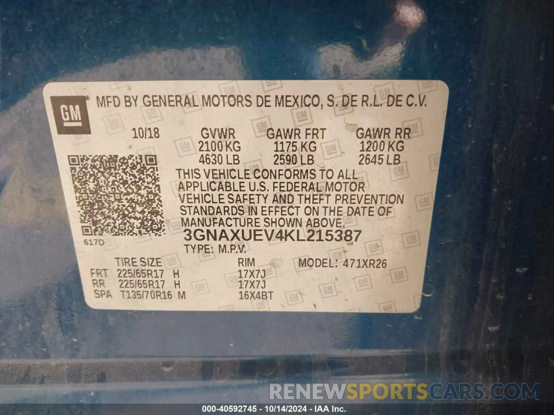 9 Photograph of a damaged car 3GNAXUEV4KL215387 CHEVROLET EQUINOX 2019