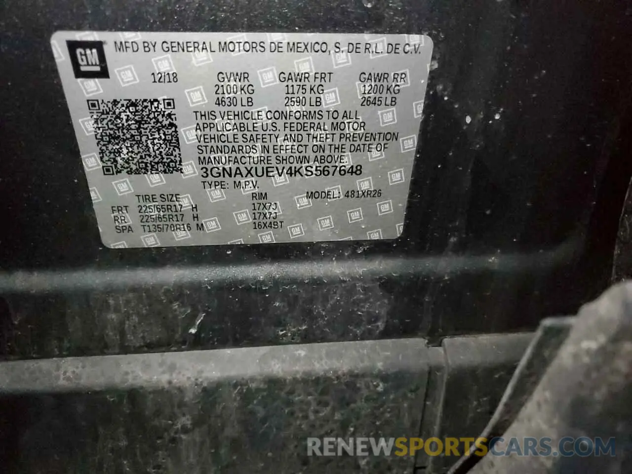 13 Photograph of a damaged car 3GNAXUEV4KS567648 CHEVROLET EQUINOX 2019