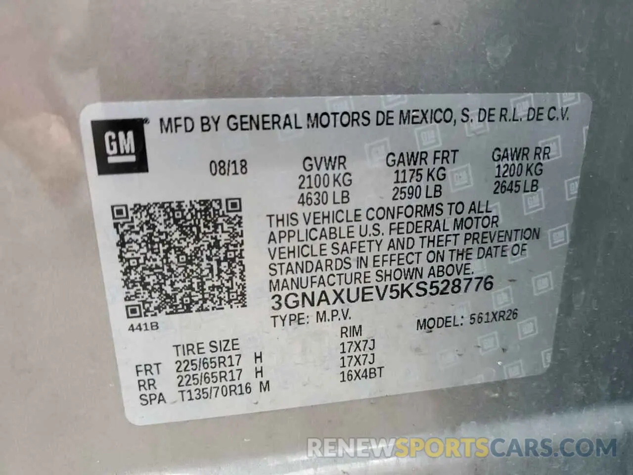 12 Photograph of a damaged car 3GNAXUEV5KS528776 CHEVROLET EQUINOX 2019