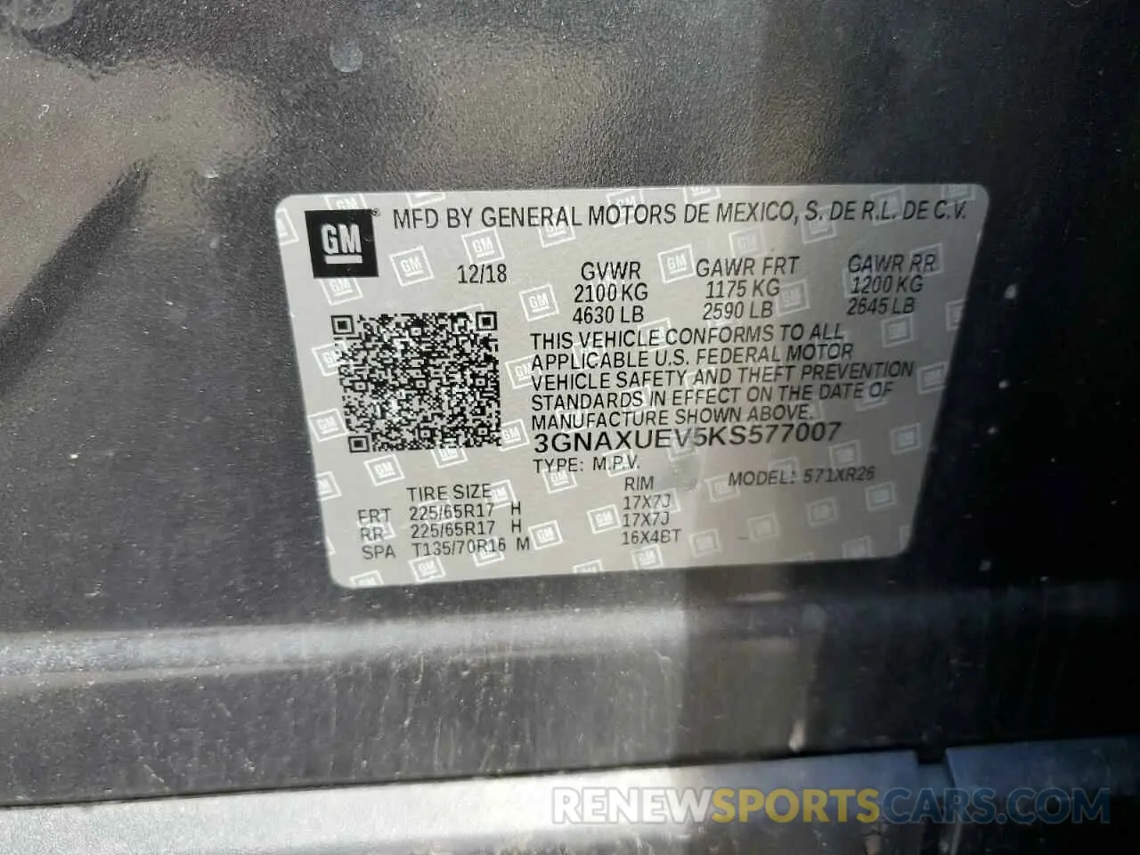13 Photograph of a damaged car 3GNAXUEV5KS577007 CHEVROLET EQUINOX 2019