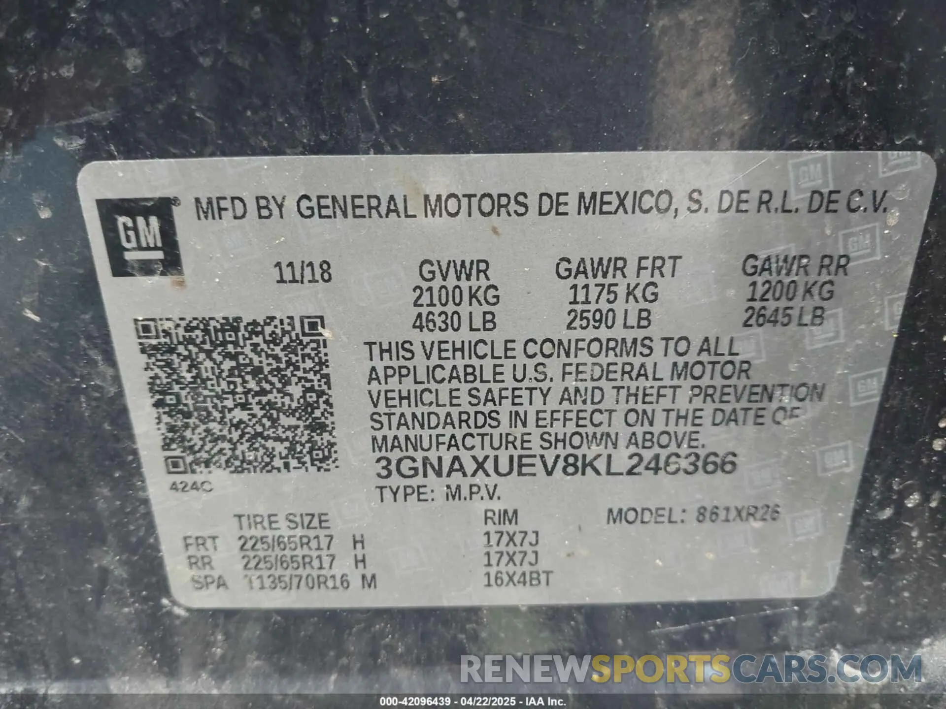 9 Photograph of a damaged car 3GNAXUEV8KL246366 CHEVROLET EQUINOX 2019