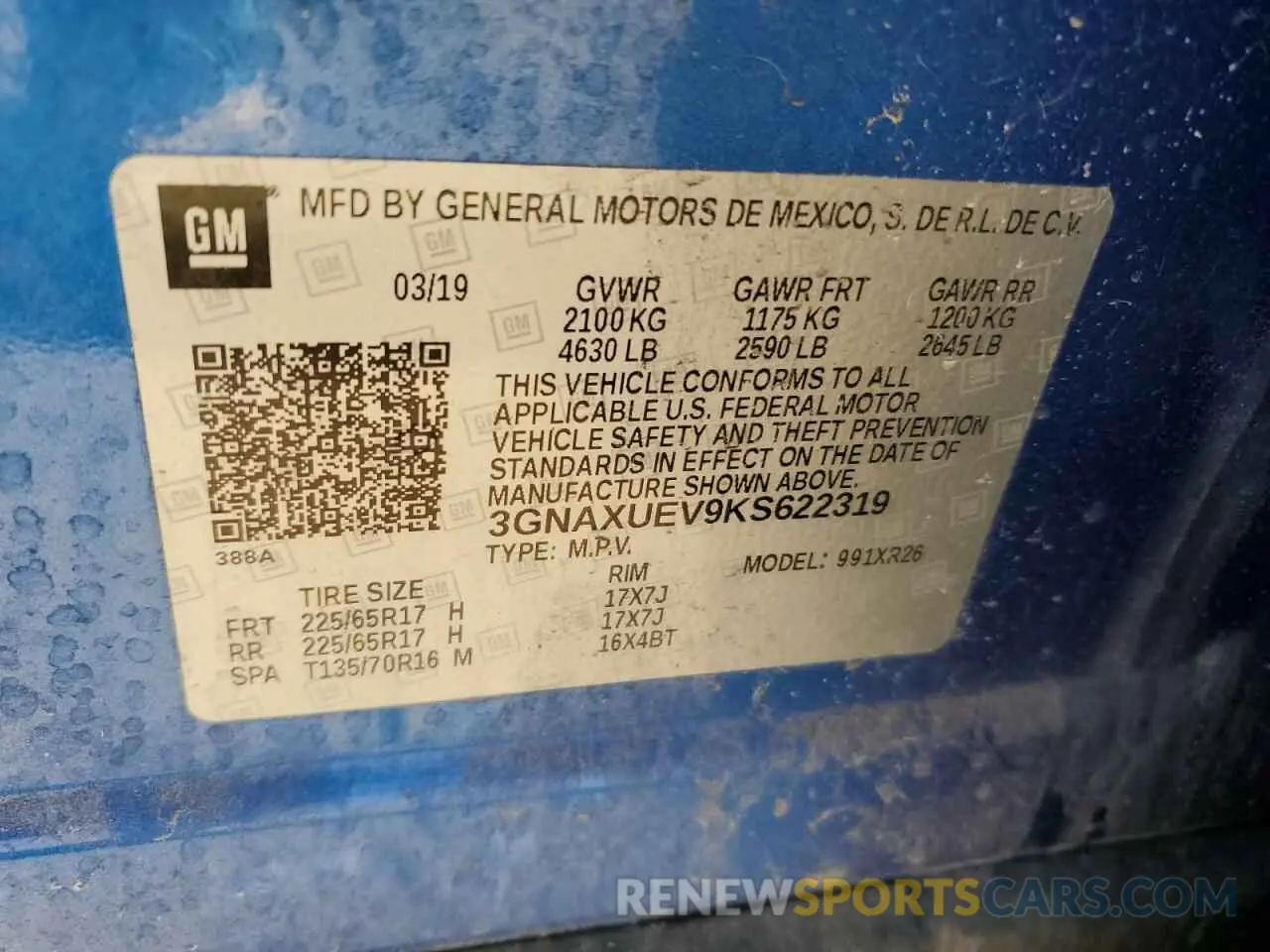 13 Photograph of a damaged car 3GNAXUEV9KS622319 CHEVROLET EQUINOX 2019