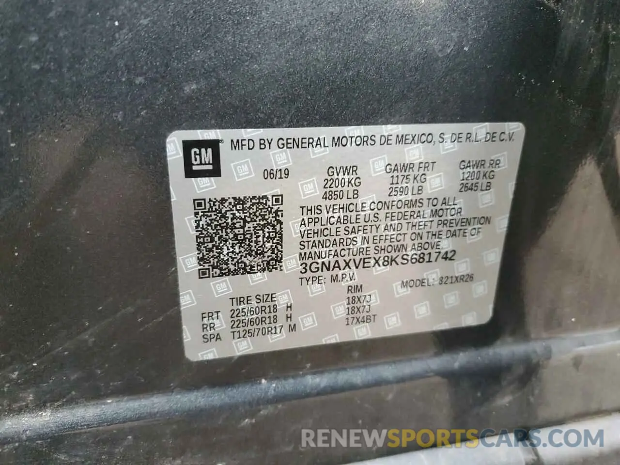 15 Photograph of a damaged car 3GNAXVEX8KS681742 CHEVROLET EQUINOX 2019