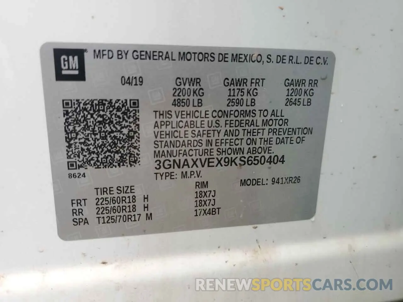 15 Photograph of a damaged car 3GNAXVEX9KS650404 CHEVROLET EQUINOX 2019