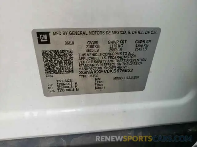 12 Photograph of a damaged car 3GNAXXEV0KS675623 CHEVROLET EQUINOX 2019