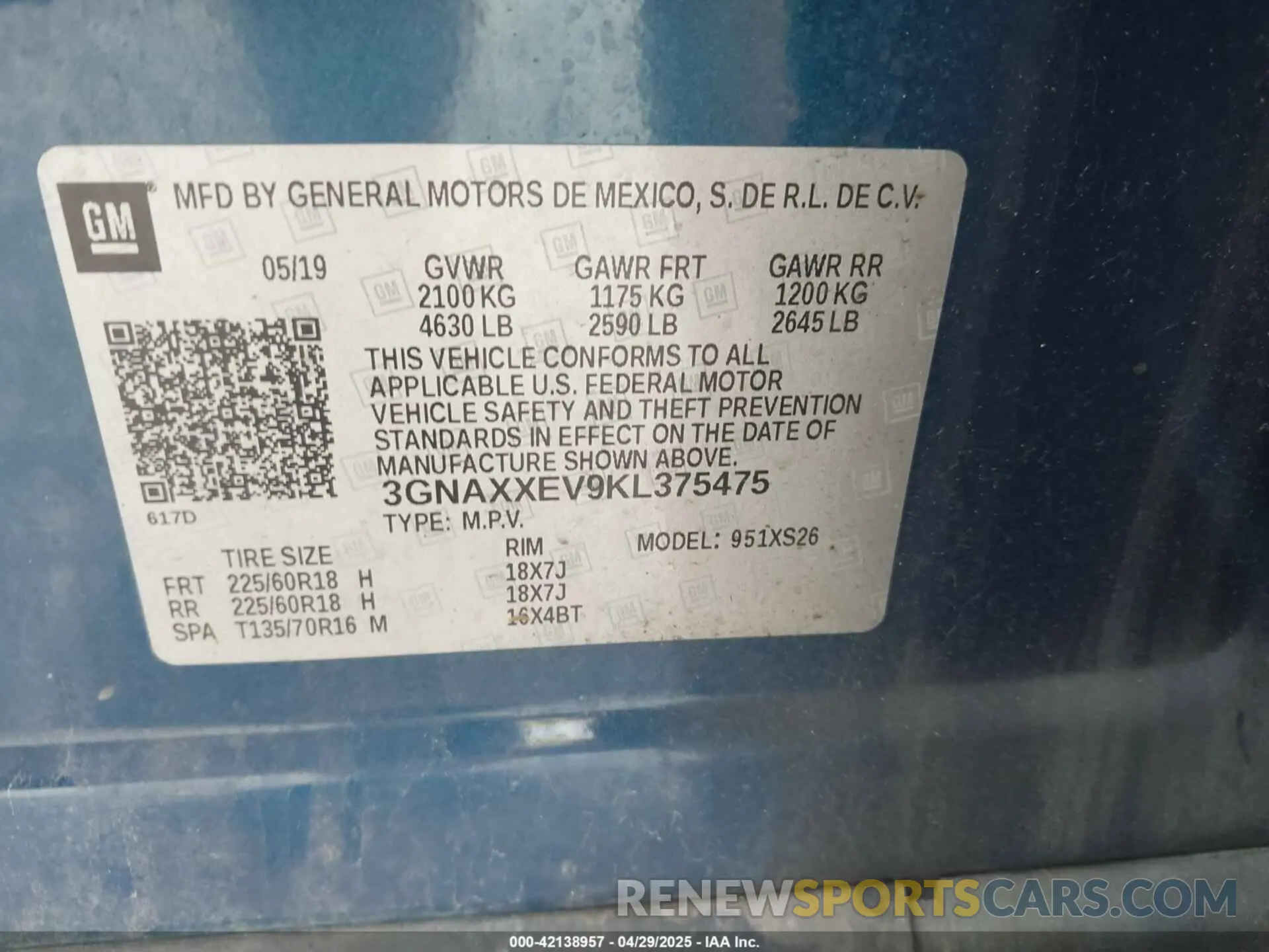 9 Photograph of a damaged car 3GNAXXEV9KL375475 CHEVROLET EQUINOX 2019