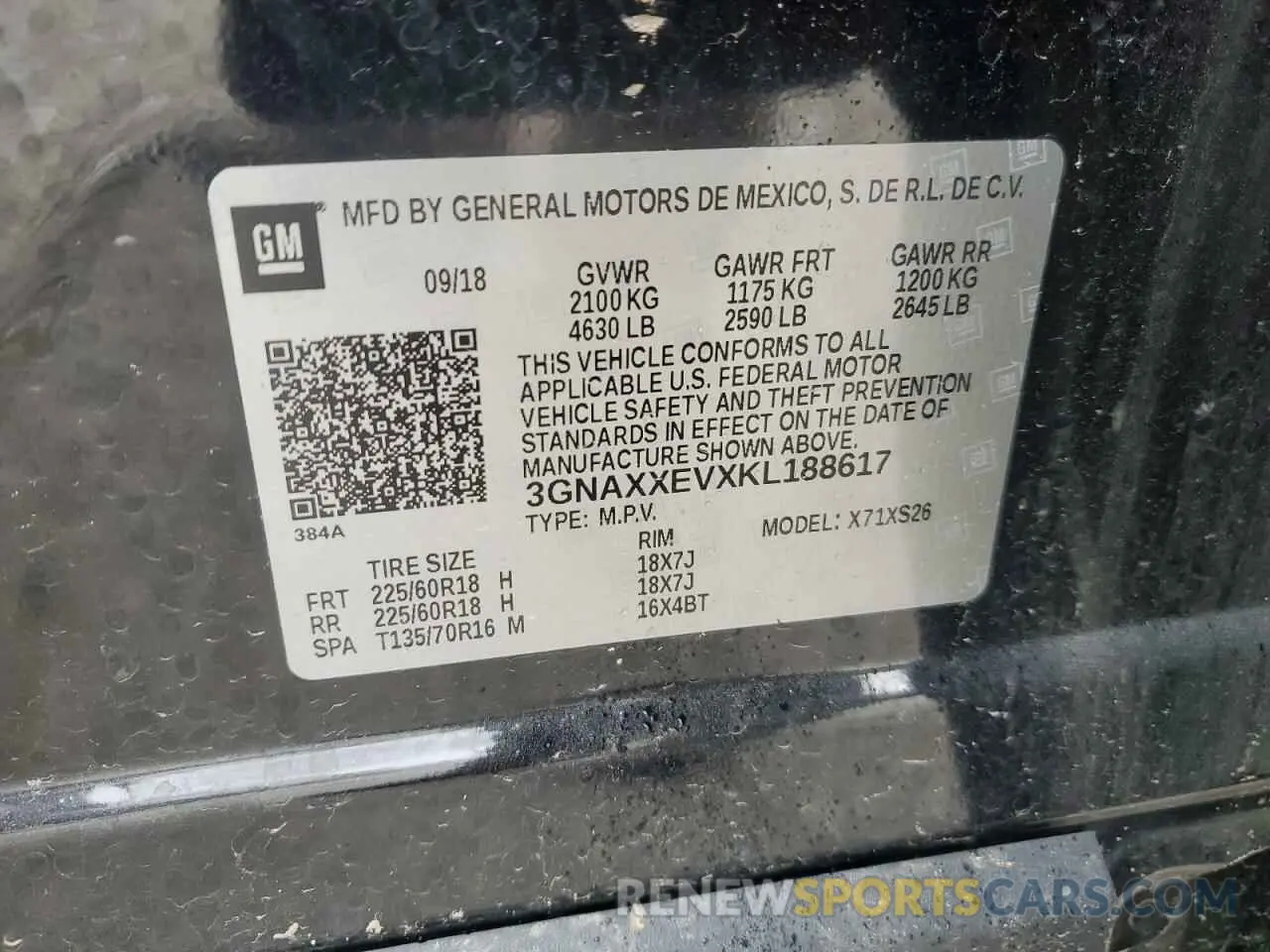 14 Photograph of a damaged car 3GNAXXEVXKL188617 CHEVROLET EQUINOX 2019