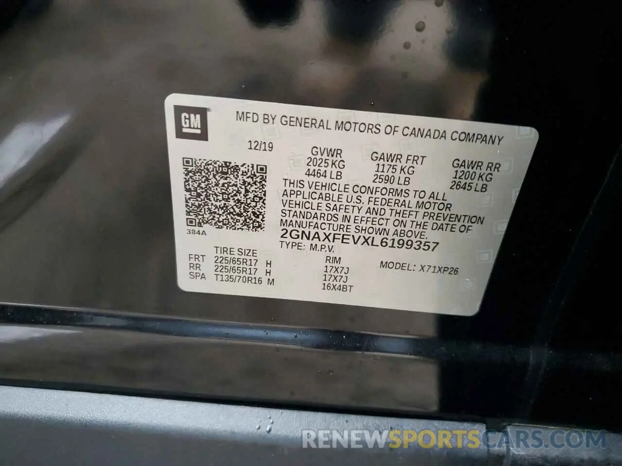 13 Photograph of a damaged car 2GNAXFEVXL6199357 CHEVROLET EQUINOX 2020