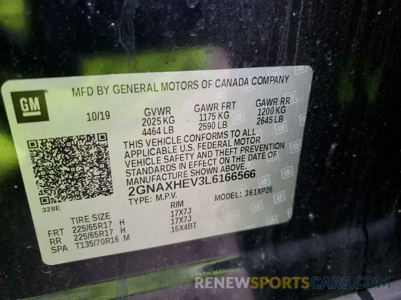 13 Фотография поврежденного автомобиля 2GNAXHEV3L6166566 CHEVROLET EQUINOX 2020