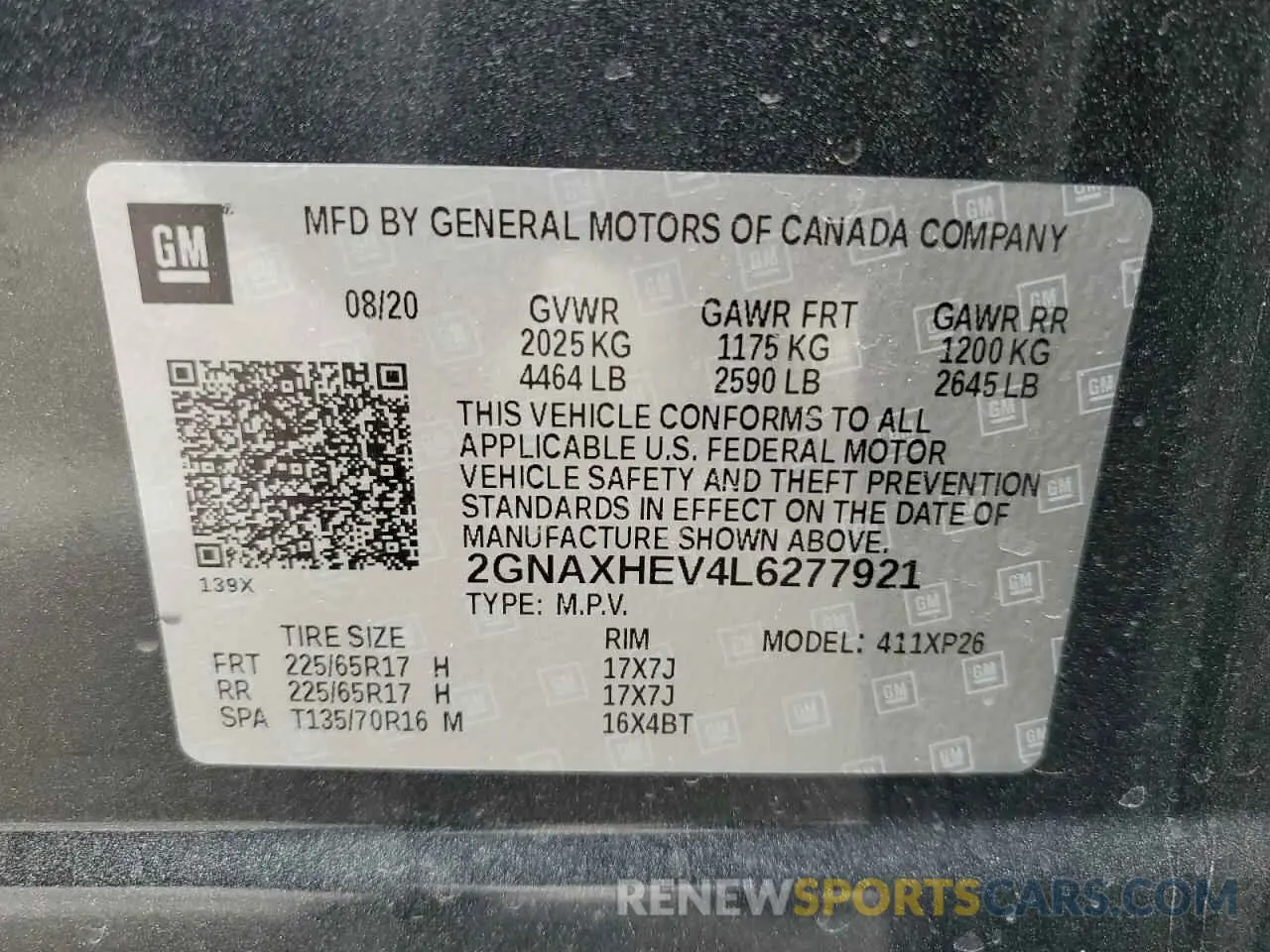 14 Фотография поврежденного автомобиля 2GNAXHEV4L6277921 CHEVROLET EQUINOX 2020