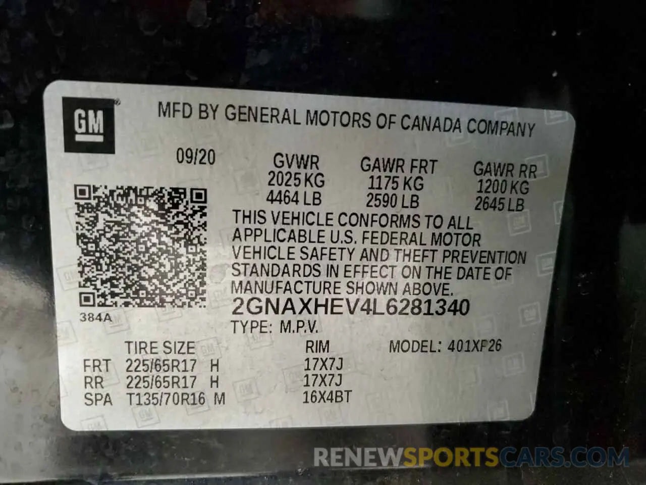 12 Фотография поврежденного автомобиля 2GNAXHEV4L6281340 CHEVROLET EQUINOX 2020