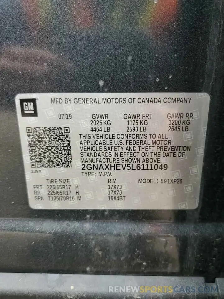 14 Photograph of a damaged car 2GNAXHEV5L6111049 CHEVROLET EQUINOX 2020