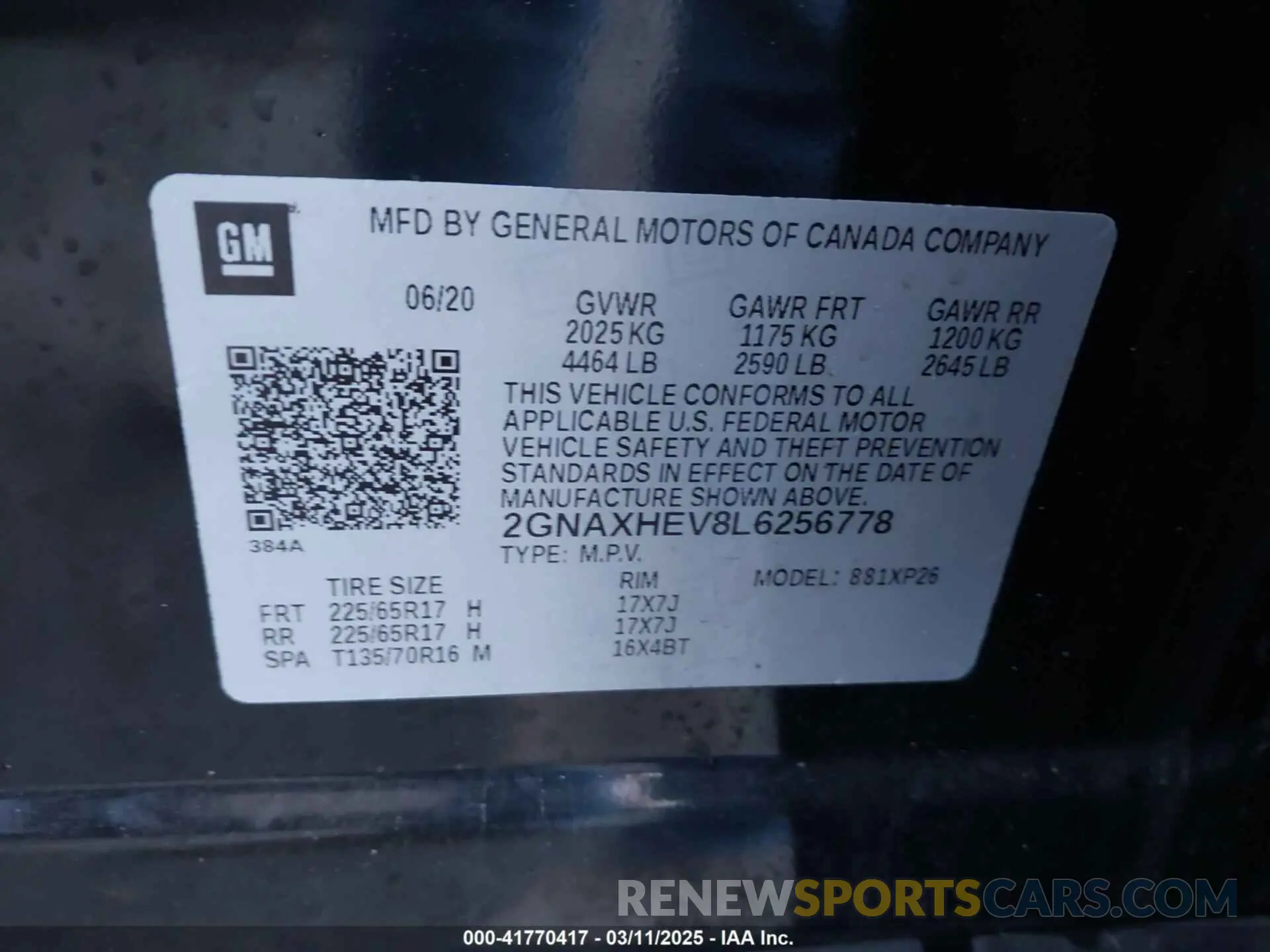 9 Фотография поврежденного автомобиля 2GNAXHEV8L6256778 CHEVROLET EQUINOX 2020