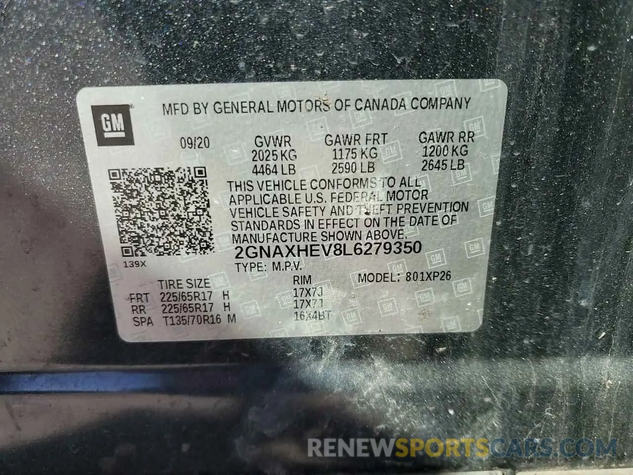 12 Photograph of a damaged car 2GNAXHEV8L6279350 CHEVROLET EQUINOX 2020