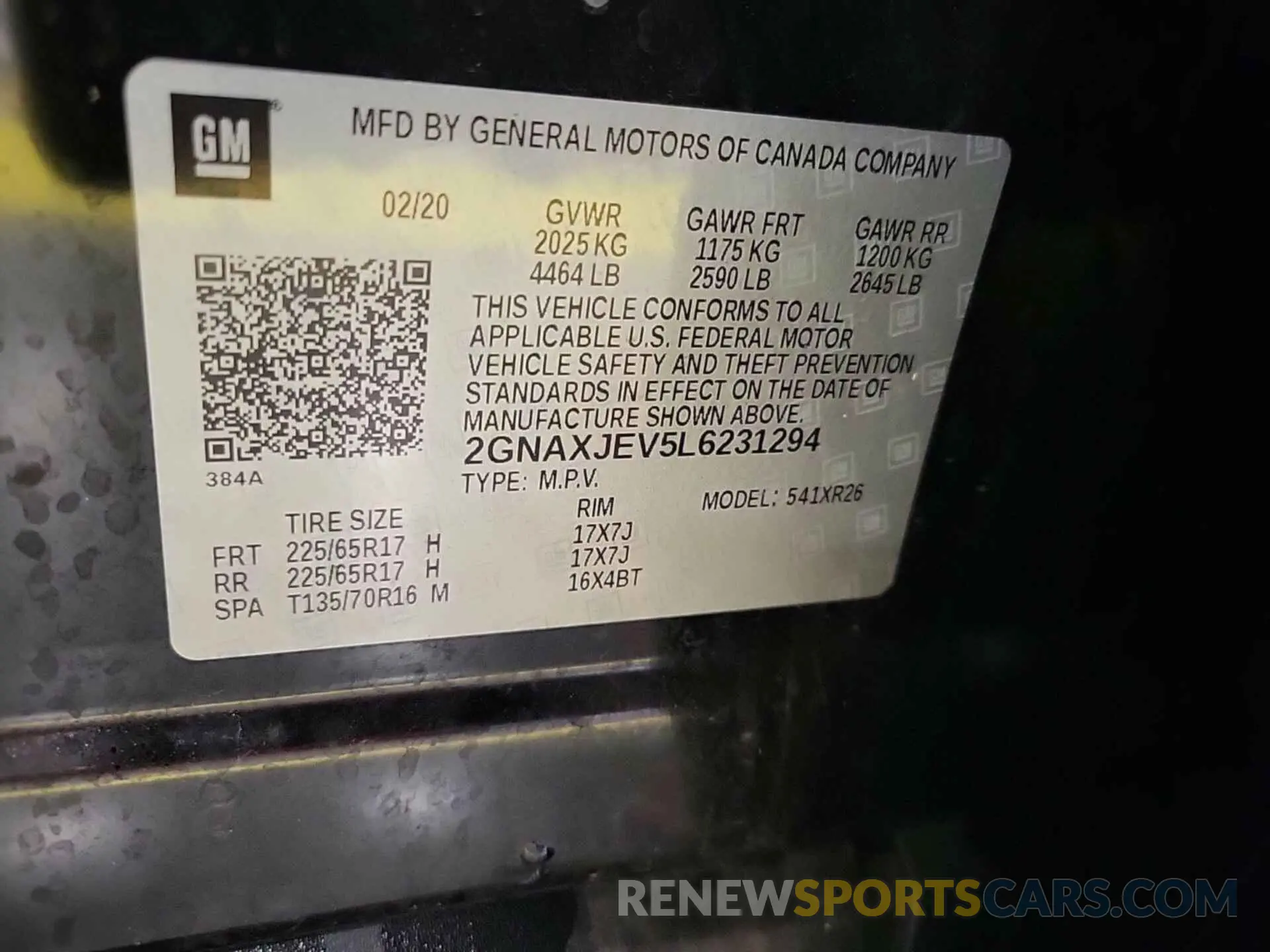 1 Photograph of a damaged car 2GNAXJEV5L6231294 CHEVROLET EQUINOX 2020