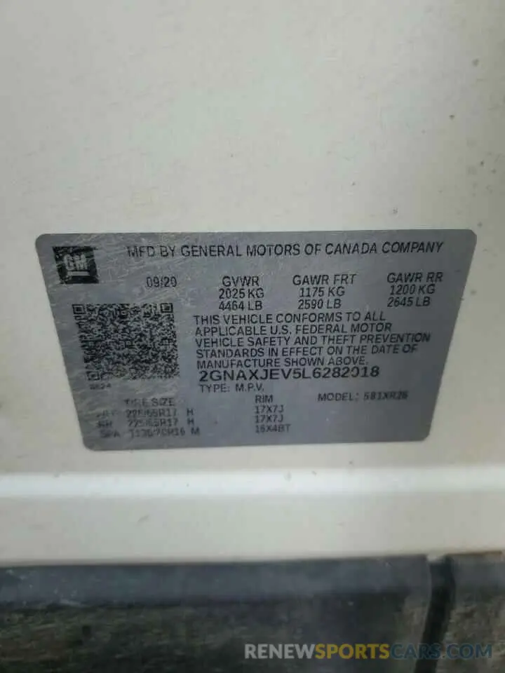 13 Photograph of a damaged car 2GNAXJEV5L6282018 CHEVROLET EQUINOX 2020