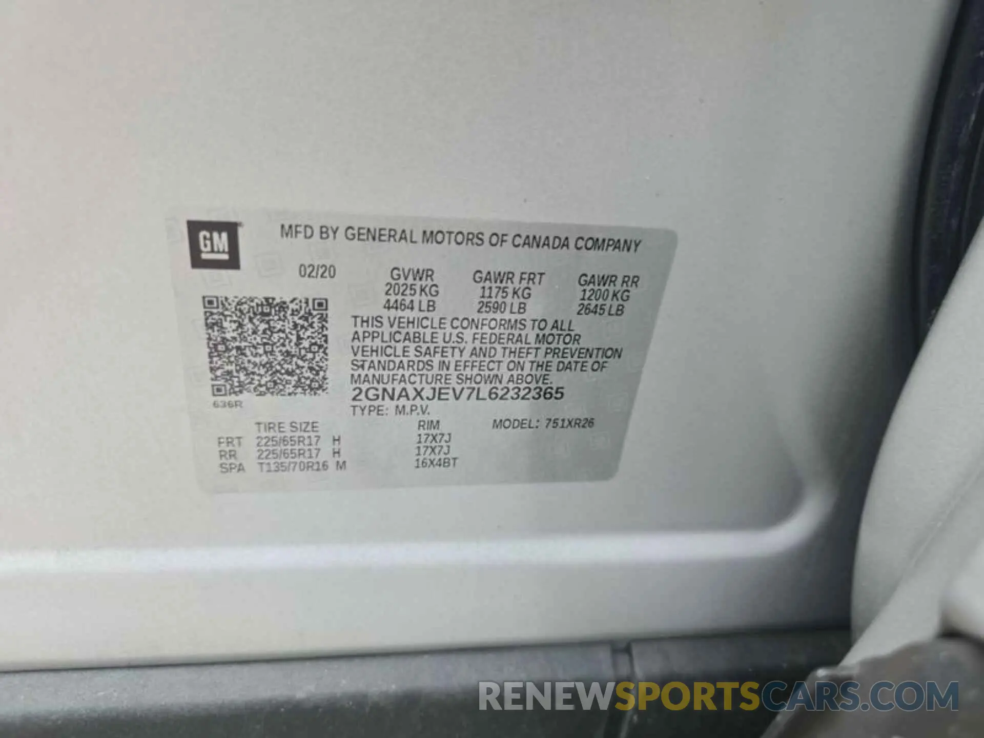 1 Photograph of a damaged car 2GNAXJEV7L6232365 CHEVROLET EQUINOX 2020