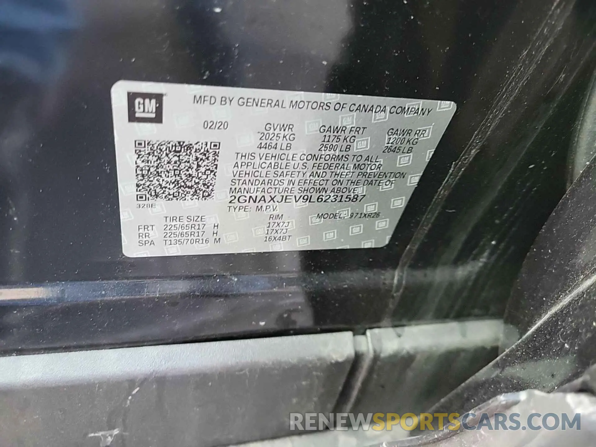 20 Photograph of a damaged car 2GNAXJEV9L6231587 CHEVROLET EQUINOX 2020