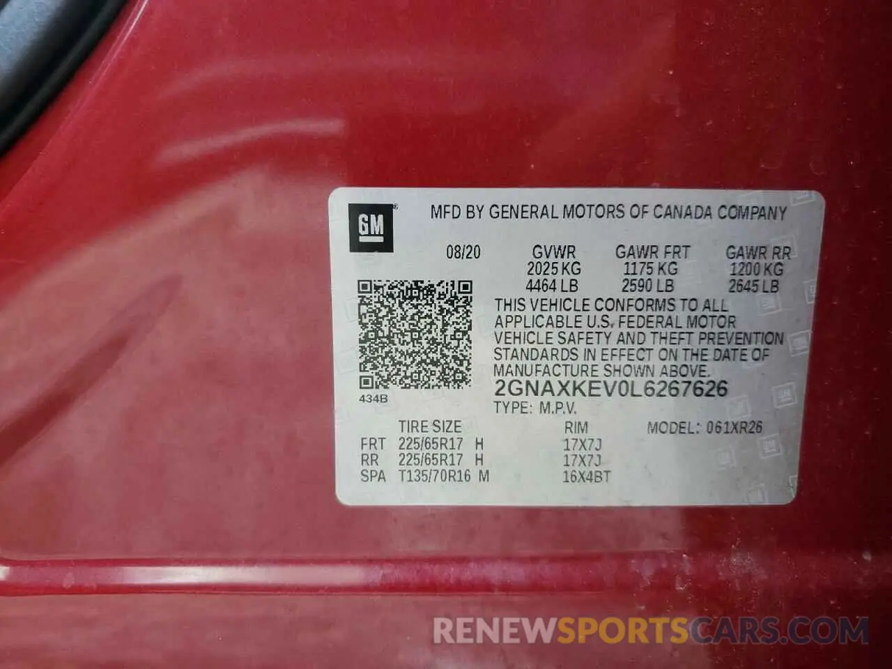 14 Photograph of a damaged car 2GNAXKEV0L6267626 CHEVROLET EQUINOX 2020