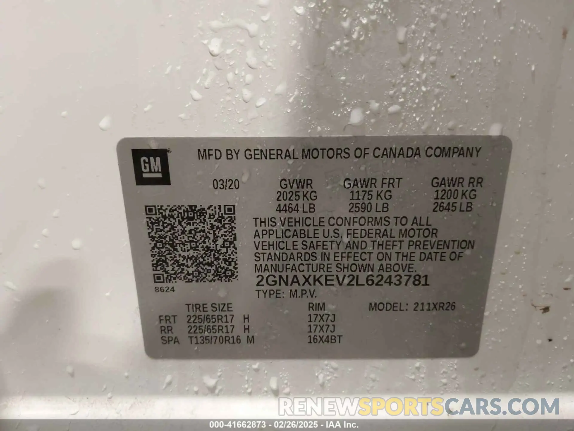 9 Фотография поврежденного автомобиля 2GNAXKEV2L6243781 CHEVROLET EQUINOX 2020