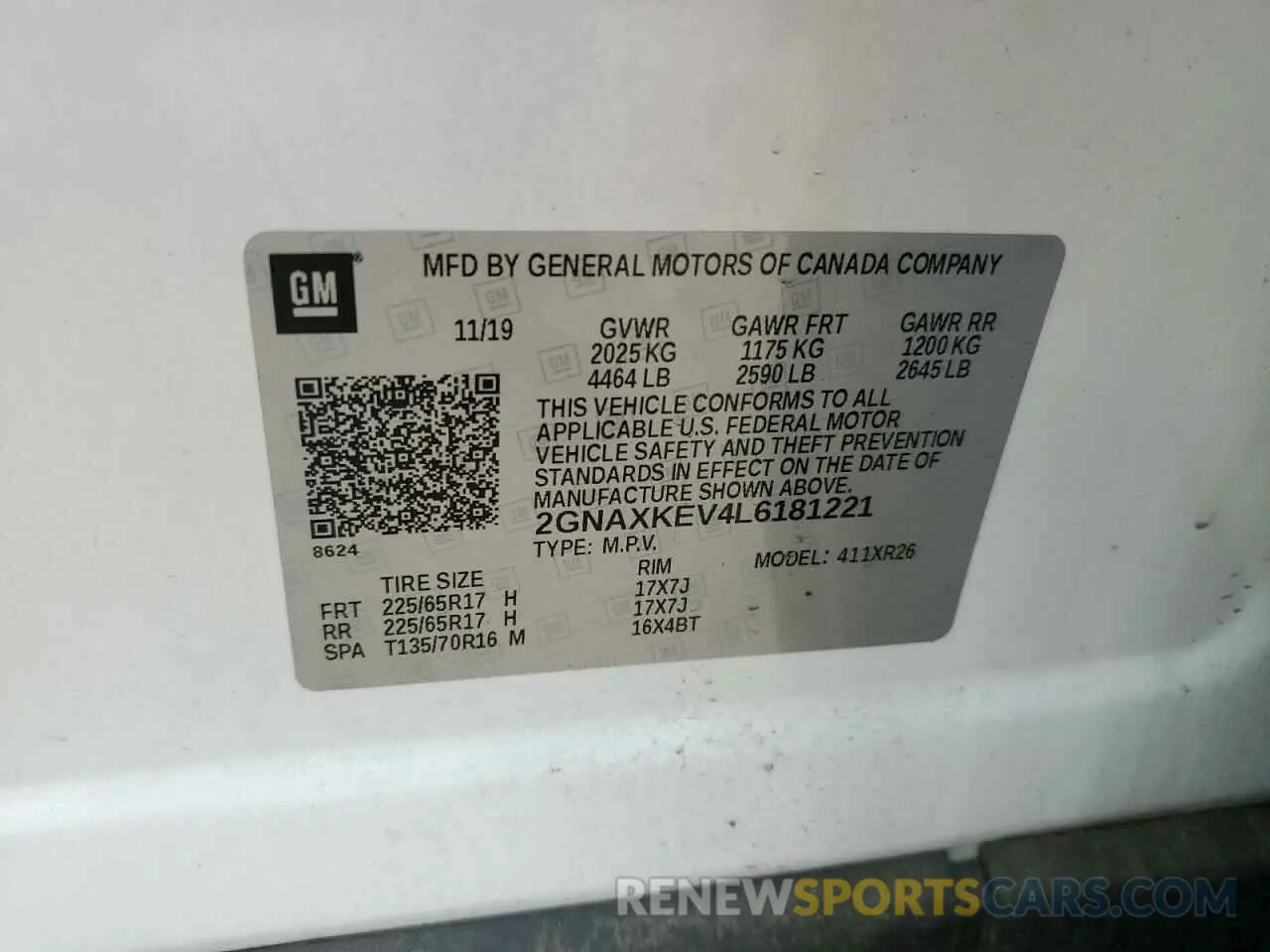 16 Фотография поврежденного автомобиля 2GNAXKEV4L6181221 CHEVROLET EQUINOX 2020