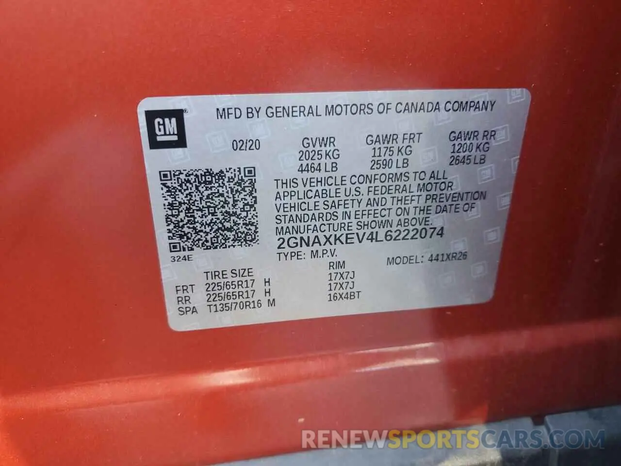 12 Photograph of a damaged car 2GNAXKEV4L6222074 CHEVROLET EQUINOX 2020