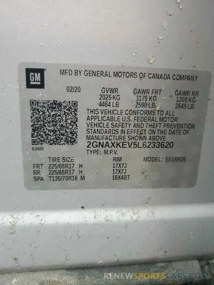 13 Photograph of a damaged car 2GNAXKEV5L6233620 CHEVROLET EQUINOX 2020