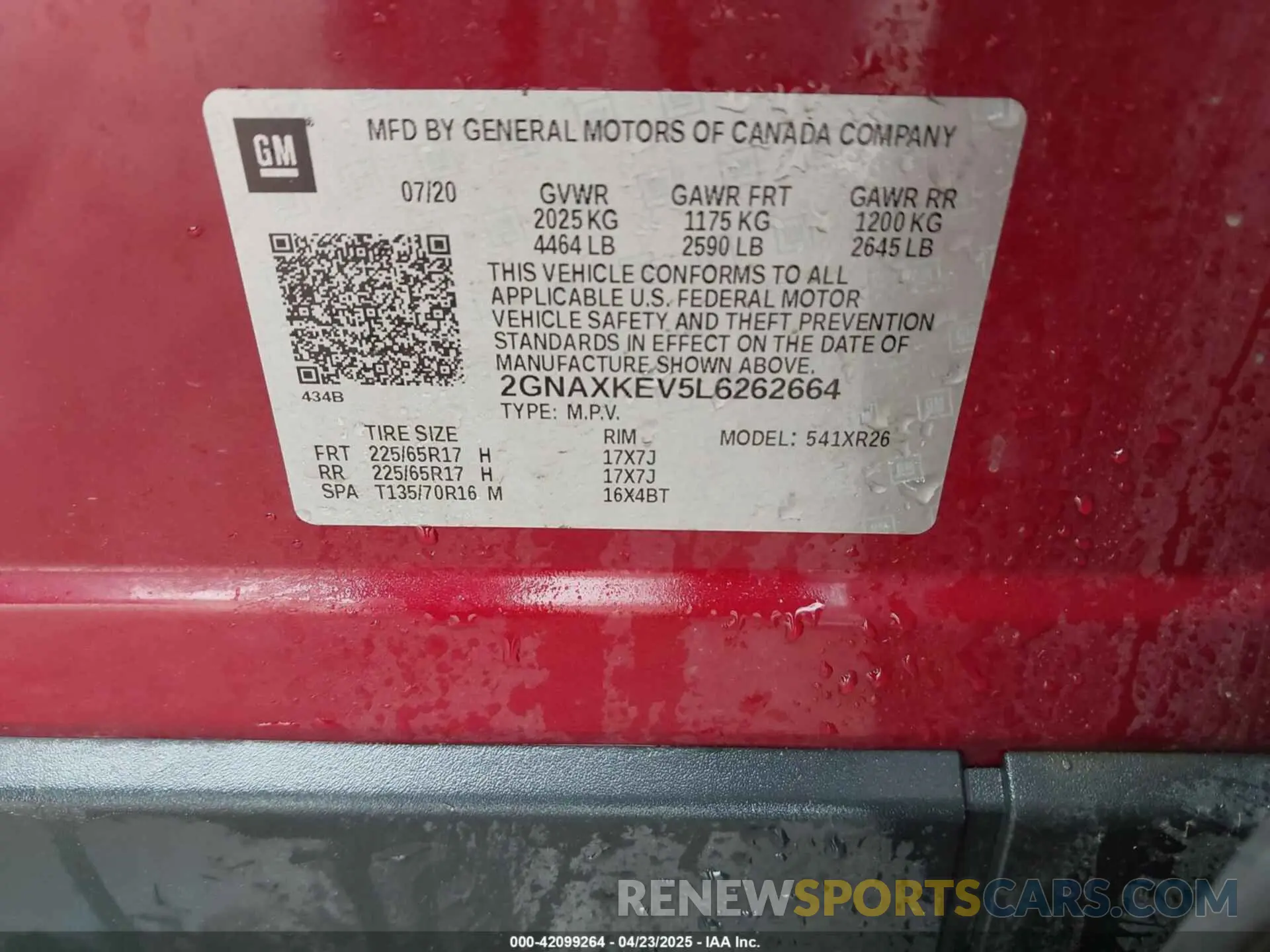 9 Фотография поврежденного автомобиля 2GNAXKEV5L6262664 CHEVROLET EQUINOX 2020