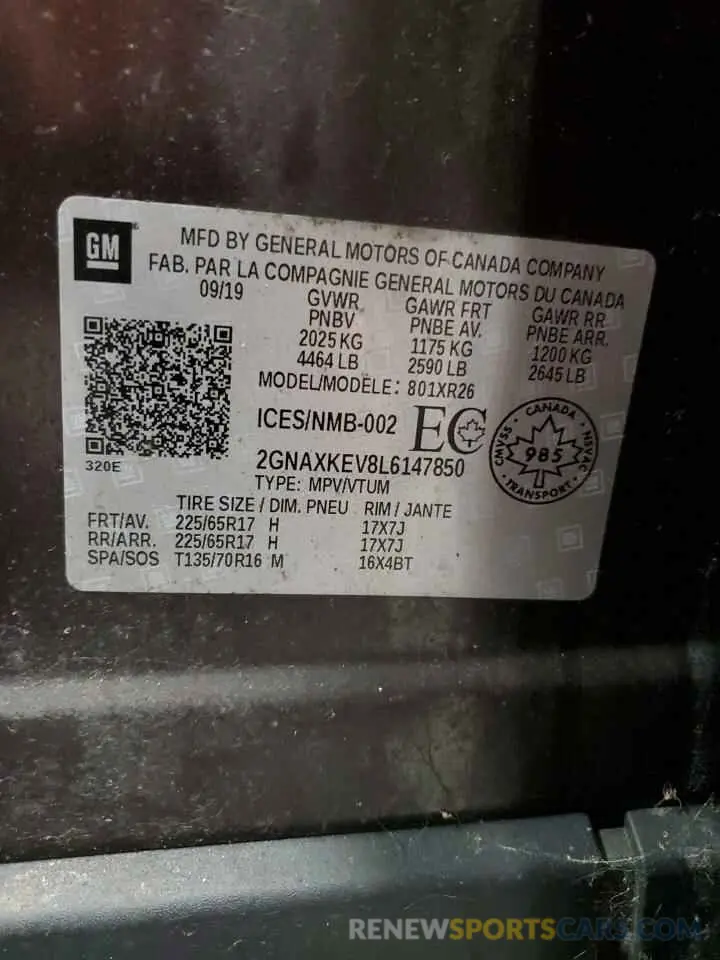 14 Фотография поврежденного автомобиля 2GNAXKEV8L6147850 CHEVROLET EQUINOX 2020