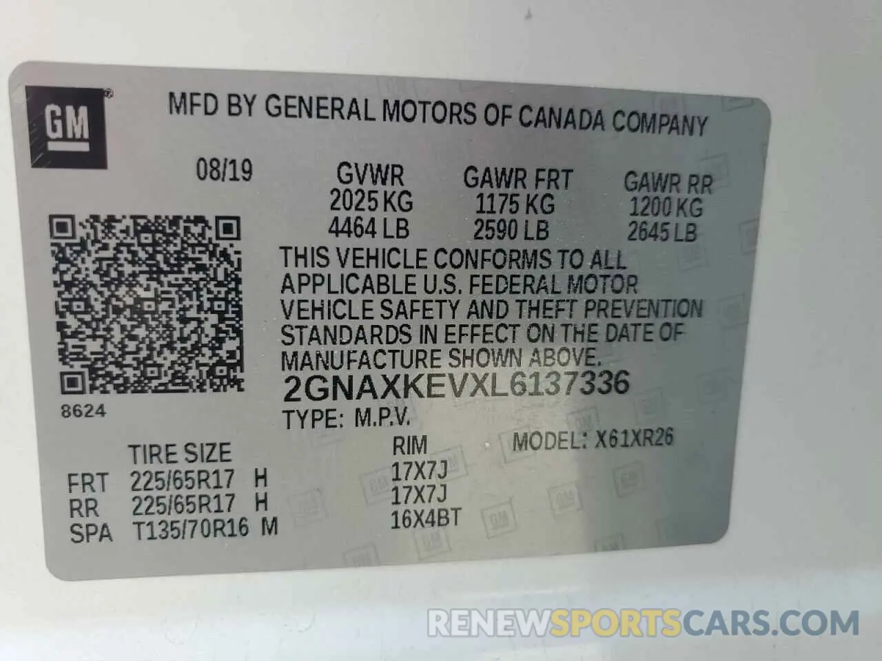 13 Фотография поврежденного автомобиля 2GNAXKEVXL6137336 CHEVROLET EQUINOX 2020