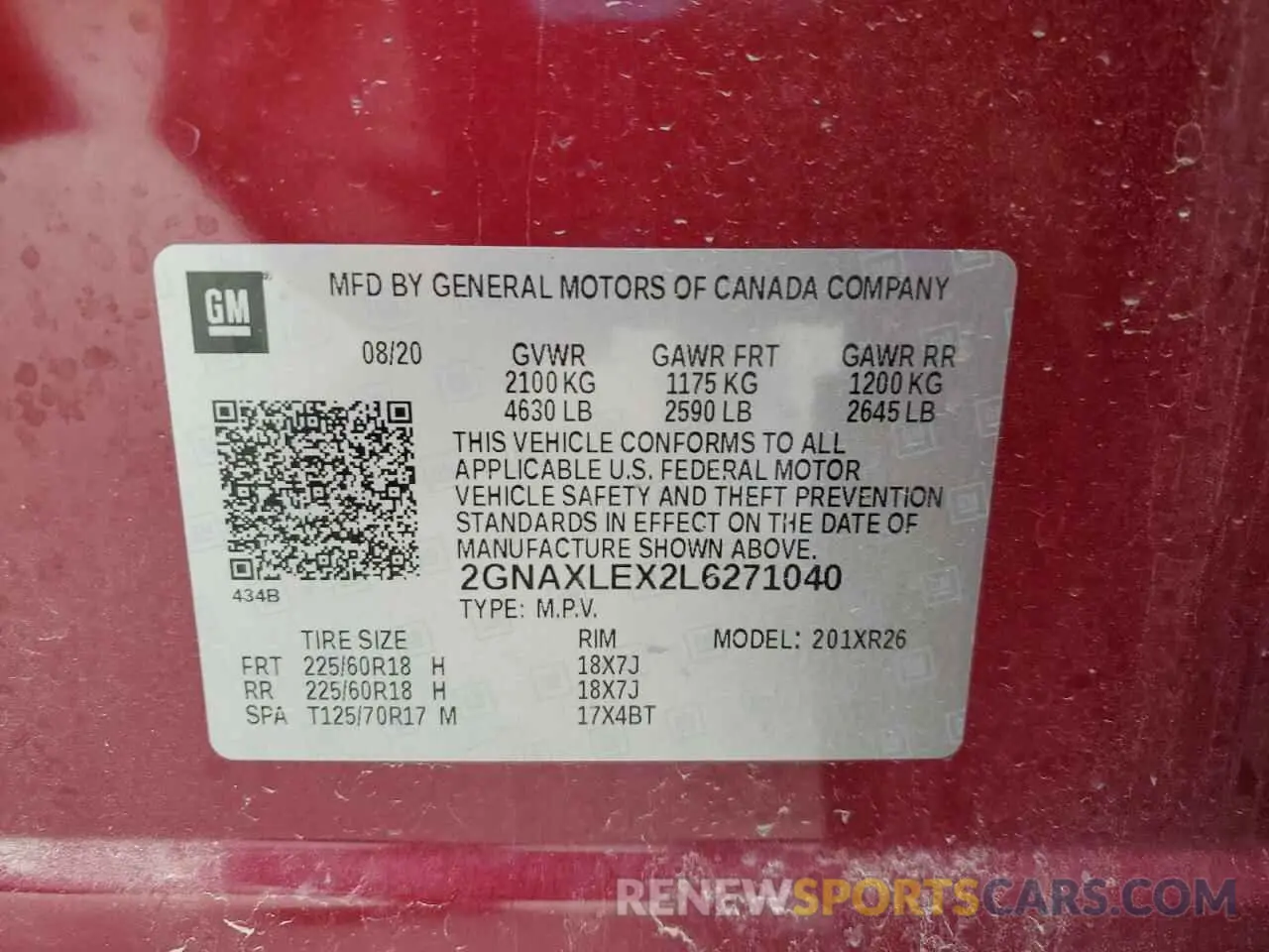 12 Photograph of a damaged car 2GNAXLEX2L6271040 CHEVROLET EQUINOX 2020