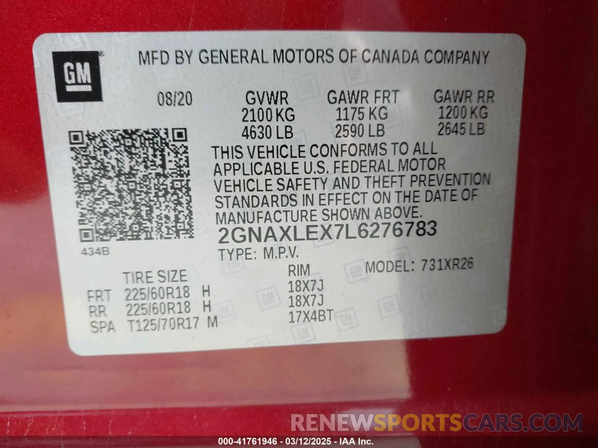 9 Фотография поврежденного автомобиля 2GNAXLEX7L6276783 CHEVROLET EQUINOX 2020