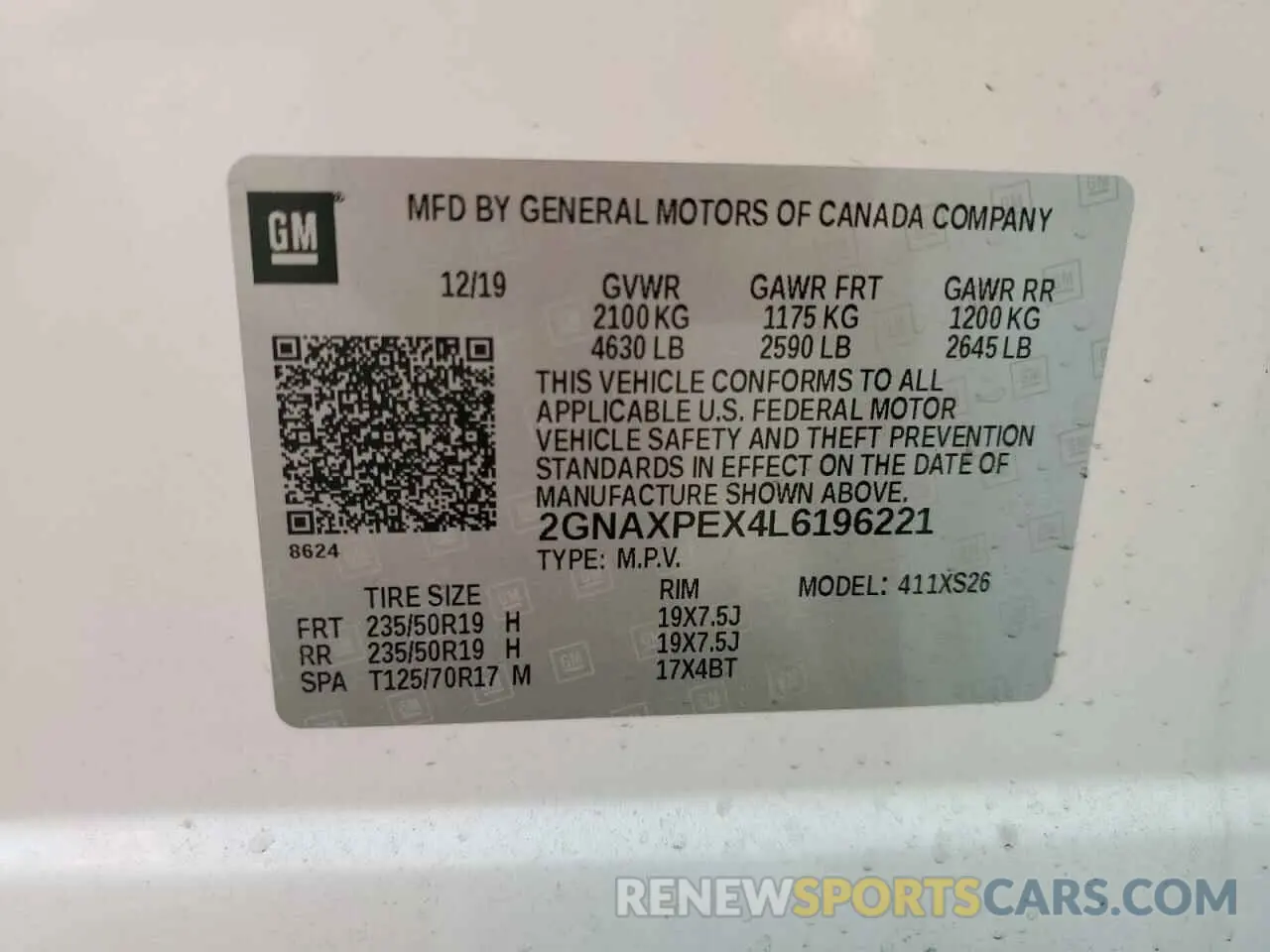 14 Photograph of a damaged car 2GNAXPEX4L6196221 CHEVROLET EQUINOX 2020